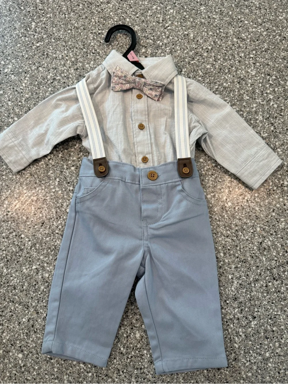Baby Boy Dress Outfit with Light Blue Pants & Striped Shirt